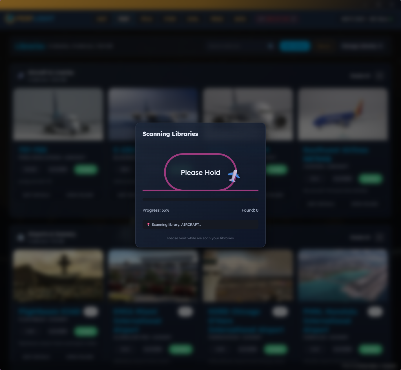 Library scanning progress with animated loading screen